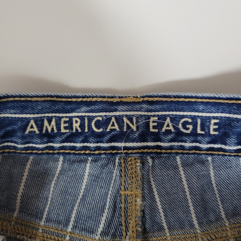 American Eagle Pinstripe High Waisted Mom Jeans Sz 0 Denim Retro Streetwear - Picture 8 of 10